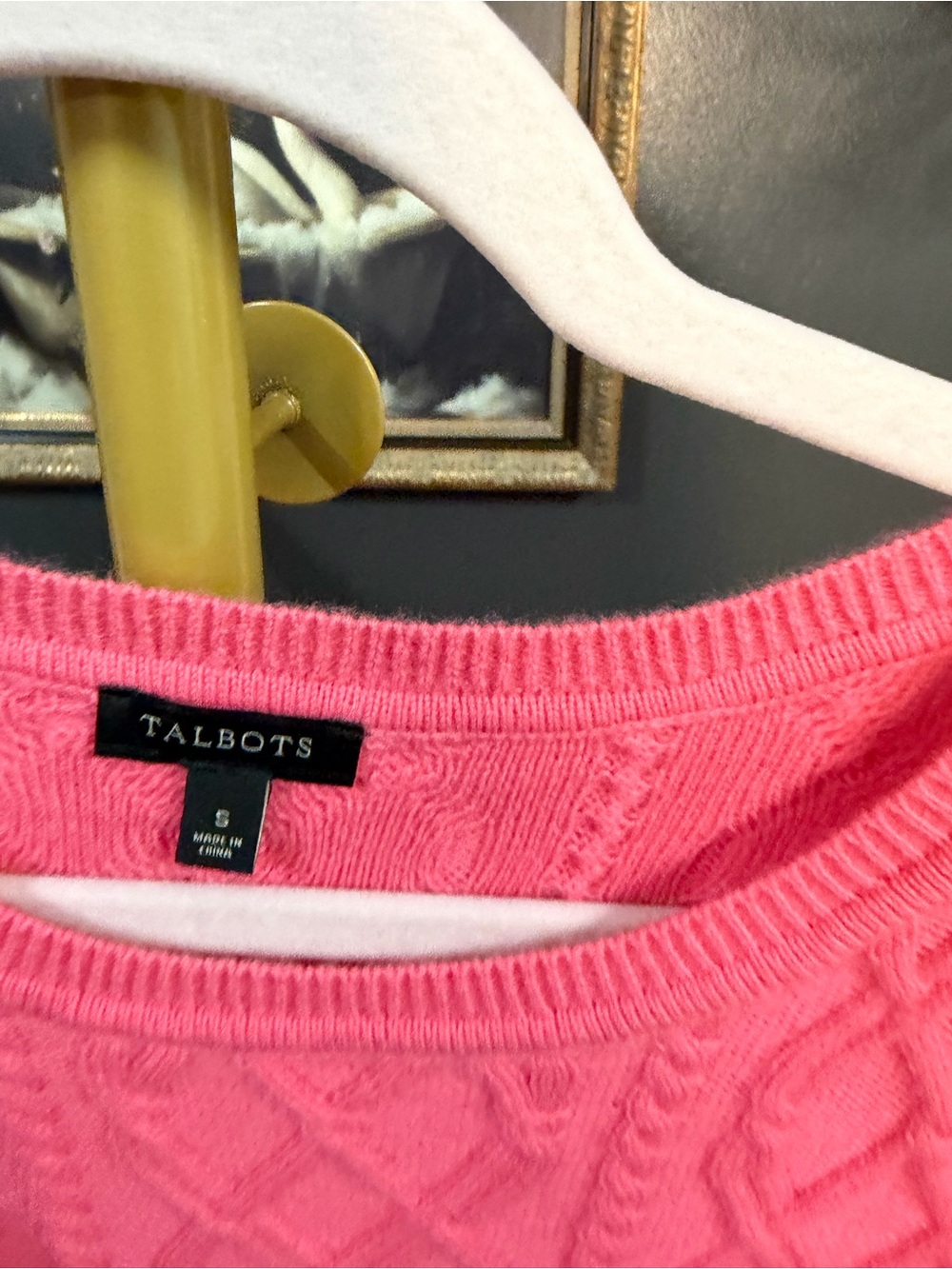 Talbots Coral Pink Cable-Knit Crewneck Sweater with Shoulder Buttons - Picture 4 of 5